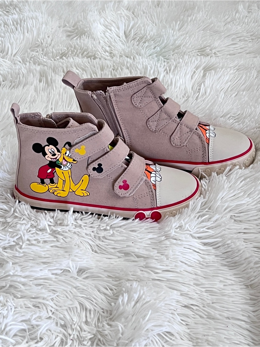 Disney Pink High-Top Kids Sneakers with Mickey & Pluto